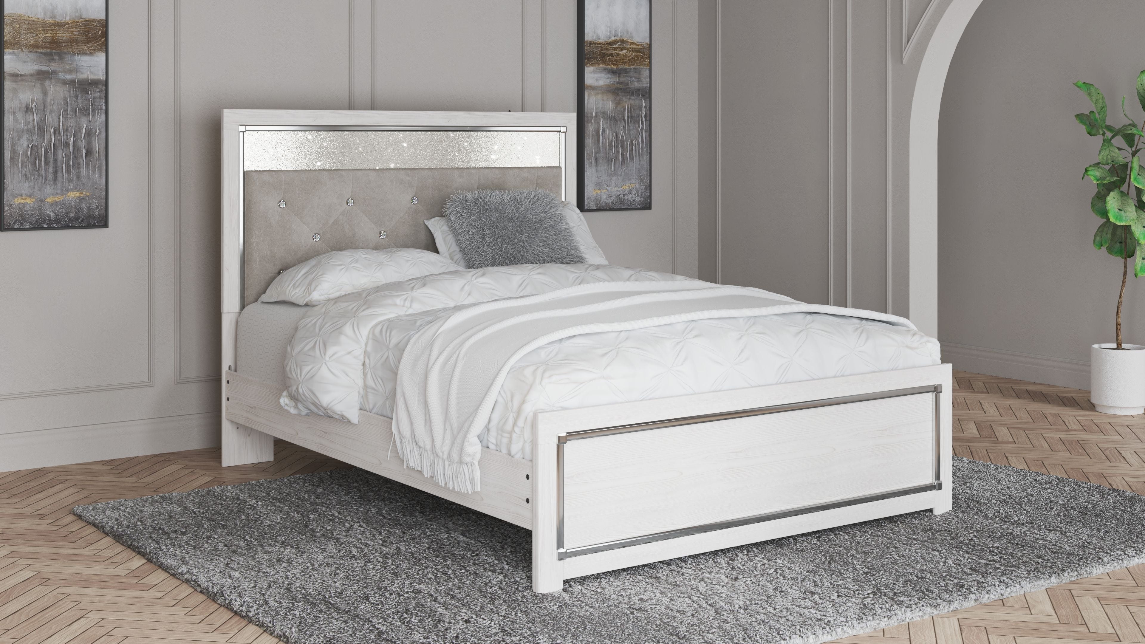 Cama queen de paneles con listones enrollables